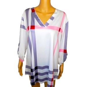 Amaryllis striped 3/4 cuffed sleeve lightV neck Tunic blouse size M